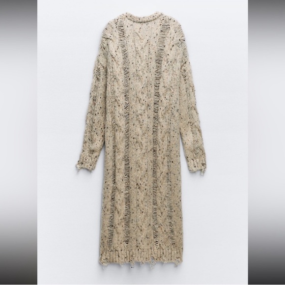 Zara Cable Knit Torn Coat Cardigan - Picture 13 of 16